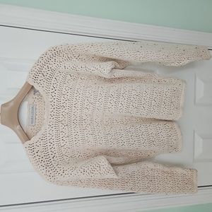 Valerie Stevens Silk and Cotton Beaded Tan Sweater